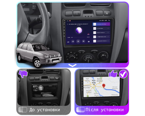 Штатная магнитола Lesko для Hyundai Santa Fe I 2000-2012 экран 9" 4/32Gb 4G Wi-Fi GPS Top
