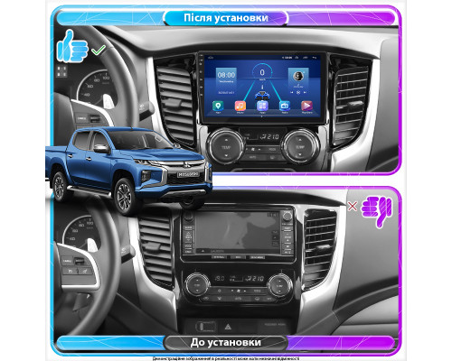 Штатная магнитола Lesko для Mitsubishi L200 V Manual AC 2015-2019 экран 9" 4/32Gb 4G Wi-Fi GPS Top