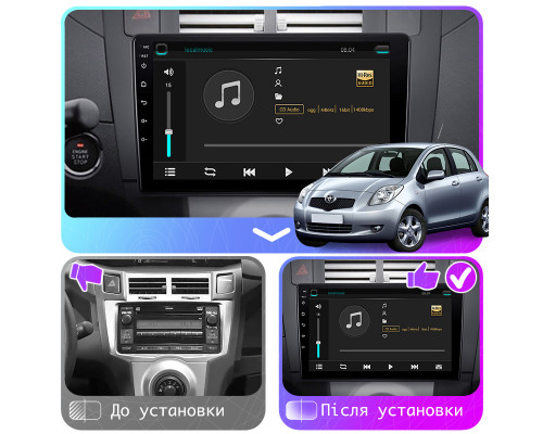 Штатная магнитола Lesko для Toyota Yaris II Рестайлинг 2009-2012 экран 9" 4/32Gb 4G Wi-Fi GPS Top