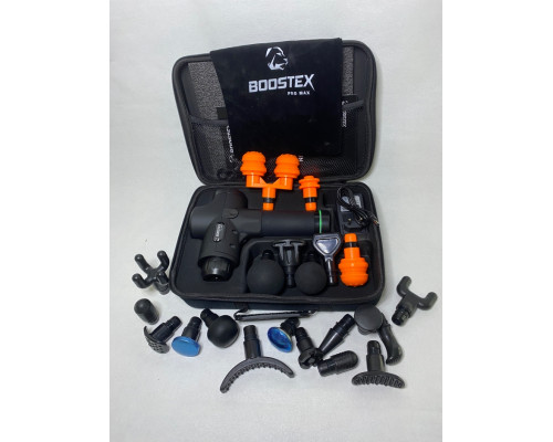 Ударный перкуссионный массажер Boostex (massage gun) – 30 режимов, 21 насадка, аккумулятор 2500 мАч, кейс