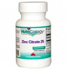 Цинк цитрат, Zinc Citrate, Nutricology, 25 мг, 60 капсул