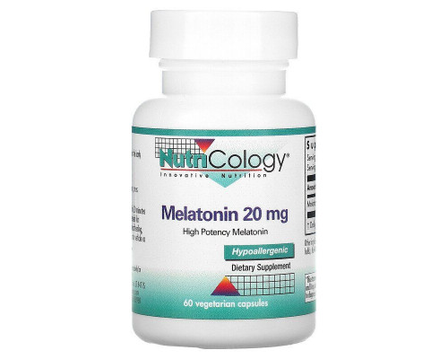 Мелатонін, Melatonin, Nutricology, 20 мг, 60 капсул