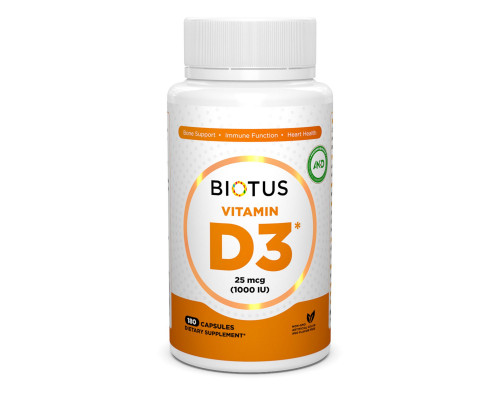 Вітамін D3, Vitamin D3, Biotus, 25 мкг (1000 МО), 180 капсул