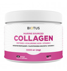 Колаген морський + гіалуронова кислота + вітамін С, Marine Sourced Collagen Peptides + Hyaluronic Acid + Vitamin C, Biotus, 5000 мг, 206 г