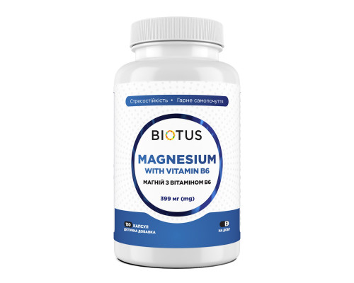 Магній з вітаміном В6, Magnesium with Vitamin B6, Biotus, 399 мг, 150 капсул