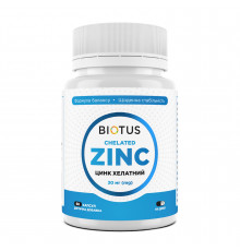 Хелатний цинк, Chelated Zinc, Biotus, 30 мг, 60 капсул