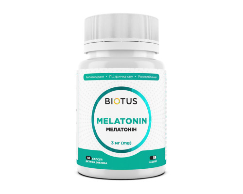 Мелатонін, Melatonin, Biotus, 3 мг, 60 капсул
