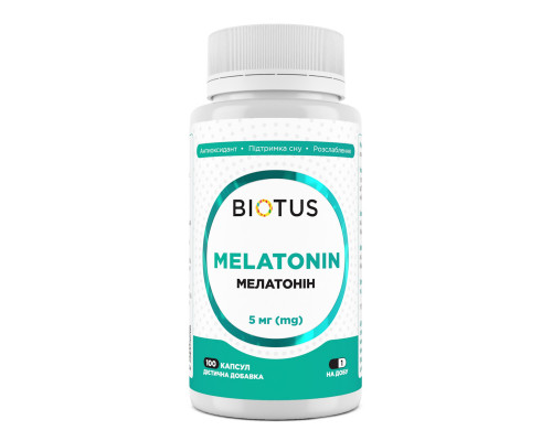 Мелатонін, Melatonin, Biotus, 5 мг, 100 капсул