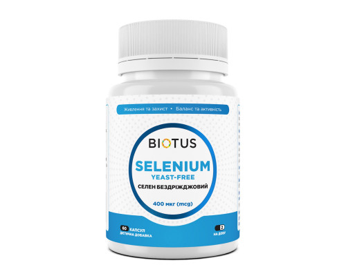 Селен, Selenium, Biotus, без дріжджів, 400 мкг, 60 капсул