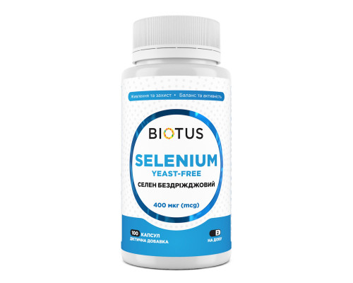 Селен, Selenium, Biotus, без дріжджів, 400 мкг, 100 капсул
