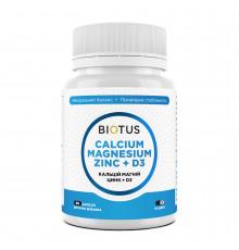 Кальцій, магній, цинк + D3, Calcium, Magnesium, Zinc + D3, Biotus, 60 капсул