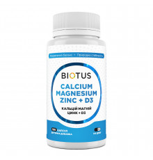 Кальцій, магній, цинк + D3, Calcium, Magnesium, Zinc + D3, Biotus, 100 капсул