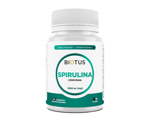 Спіруліна, Spirulina, Biotus, 100 таблеток (1500 мг у трьох таблетках)