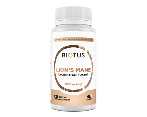 Їжовик гребінчастий, Lion's Mane, Biotus, 1000 мг, 60 капсул