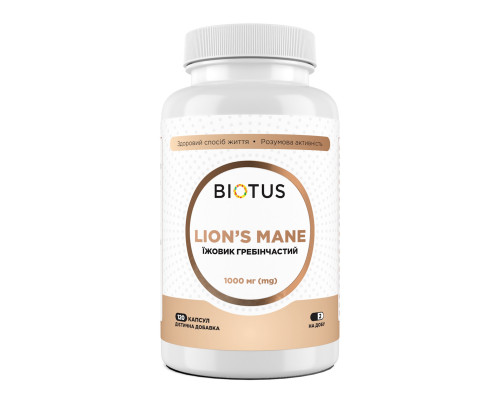 Їжовик гребінчастий, Lion's Mane, Biotus, 1000 мг, 120 капсул
