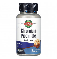 Піколінат хрому зі смаком булочки з корицею, Chromium Picolinate, KAL, без цукру, 200 мкг, 120 мікротаблеток