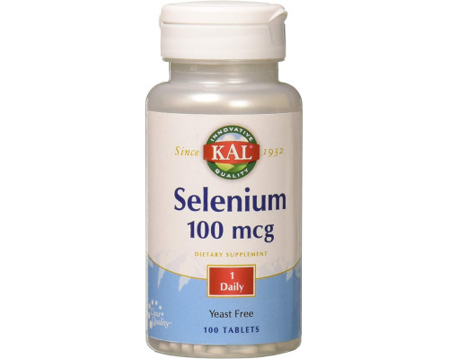 Селен, Selenium, KAL, без дріжджів, 100 мкг, 100 таблеток