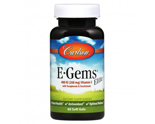 Вітамін Е, E-Gems Elite, Carlson, 268 мг (400 МО), 60 гелевих капсул