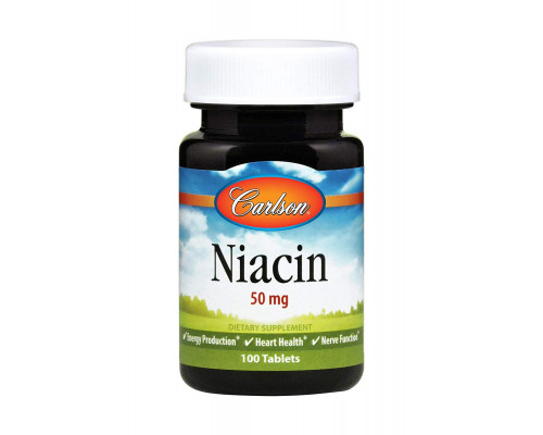 Ніацин (Вітамін В3), Niacin, Carlson, 50 мг, 100 таблеток