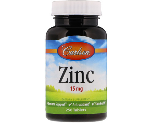 Цинк, Zinc, Carlson, 15 мг, 250 таблеток