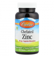 Цинк хелатний, Chelated Zinc, Carlson, 250 таблеток