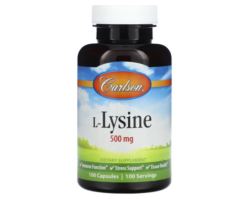 L-лізин, L-Lysine, Carlson, 500 мг, 100 капсул