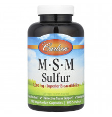 Метилсульфонілметан МСМ, MSM Sulfur, Carlson, 1000 мг, 180 вегетаріанських капсул