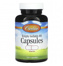 Желатинова капсула середня # 0, Empty Gelatin Capsule Medium # 0, Carlson, порожня, 150 капсул