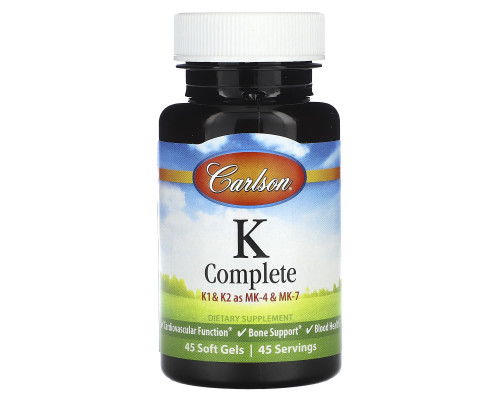 Вітамін К, повна формула, K-Complete, Carlson, 45 гелевих капсул