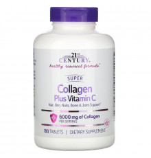 Суперколлаген плюс вітамін C, Super Collagen Plus Vitamin C, 21st Century, 6000 мг, 180 таблеток