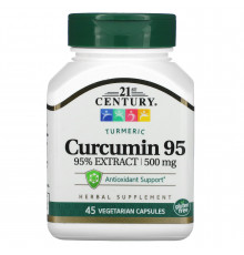 Куркумін 95, Curcumin 95, 21st Century, 500 мг, 45 вегетаріанських капсул