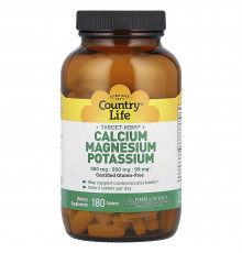 Кальцій магній калій, Calcium Magnesium Potassium, Country Life, 180 таблеток