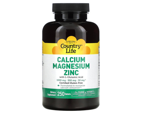 Кальцій магній цинк, Calcium Magnesium Zinc, Country Life, 250 таблеток