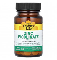 Цинк піколінат, Zinc Picolinate, Country Life, 25 мг, 100 таблеток