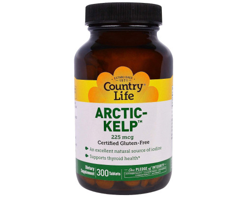 Йод, арктична ламінарія, Artic-Kelp, Country Life, 225 мкг, 300 таблеток