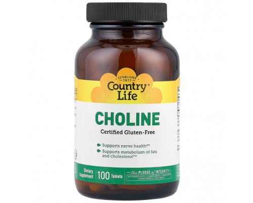 Холін, Choline, Country Life, 266 мг, 100 таблеток