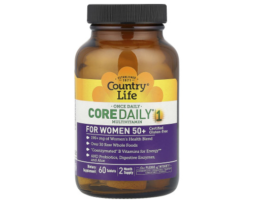 Вітаміни для жінок 50+, Core Daily-1 Multivitamins, Country Life, 1 в день, 60 таблеток
