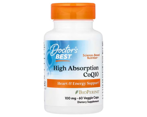 Коензим Q10, High Absorption CoQ10, Doctor's Best, з біоперином, 100 мг, 60 вегетаріанських капсул