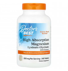 Магній хелат, Magnesium, Doctor's Best, з високим ступенем засвоєння, 200 мг, 240 таблеток (100 мг у таблетці)
