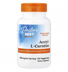 Ацетил-L-карнітин, Acetyl-L-Carnitin, Doctor's Best, 1000 мг, 120 веганських капсул (500 мг у капсулі)
