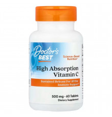 Вітамін С, High Absorption Vitamin C, Doctor's Best, високе засвоєння, 60 веганських таблеток