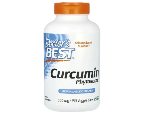 Куркумін, Curcumin Phytosome, Doctor's Best, 1000 мг, 180 веганських капсул (500 мг у капсулі)