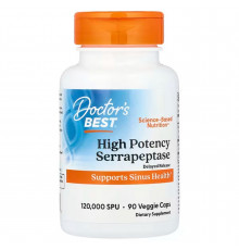Серрапептаза, High Potency Serrapeptase, Doctor's Best, 120,000 SPUs, 90 веганських капсул