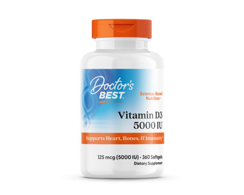 Вітамін D3, Vitamin D3, Doctor's Best, 125 мкг (5000 МО), 360 гелевих капсул