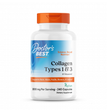 Колаген 1 і 3 типу, Types 1 and 3 with Peptan, Doctor's Best, з пептаном та вітаміном C, 500 мг, 240 капсул (125 мг у капсулі)