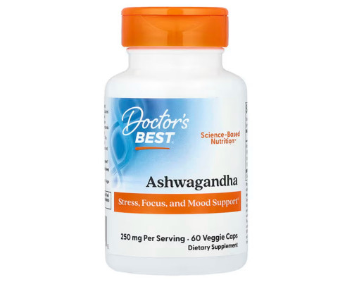 Ашваганда, Ashwagandha, Doctor's Best, 250 мг, 60 веганських капсул (125 мг у капсулі)