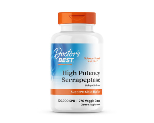 Серрапептаза, Serrapeptase, Doctor's Best, 120.000 SPUs, високої ефективності, 270 веганських капсул