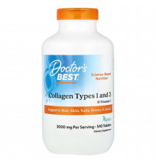 Колаген 1 і 3 типу, Collagen Types 1 and 3 & Vitamin C, Doctor's Best, з вітаміном С, 540 таблеток