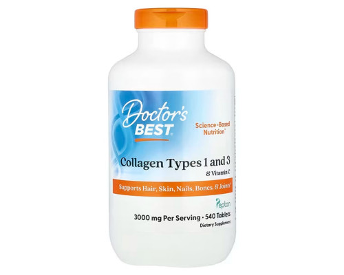 Колаген 1 і 3 типу, Collagen Types 1 and 3 & Vitamin C, Doctor's Best, з вітаміном С, 540 таблеток