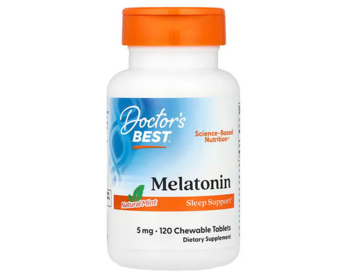 Мелатонін, Melatonin, Doctor's Best, натуральна м'ята, 5 мг, 120 жувальних таблеток
